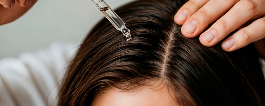 Aplicación de suero para el cabello con gotero